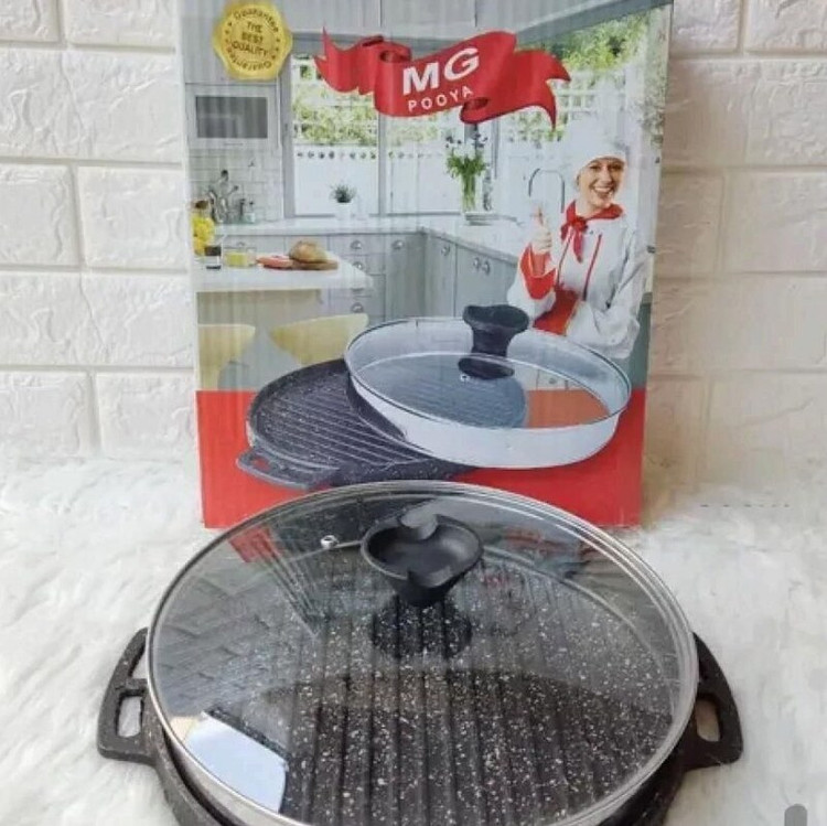 خرید تابه گریل دو طرفه درب پیرکس سوپاپ دار ارتفاع 7 سانت قطر 28 گرانیتی نانو نچسب