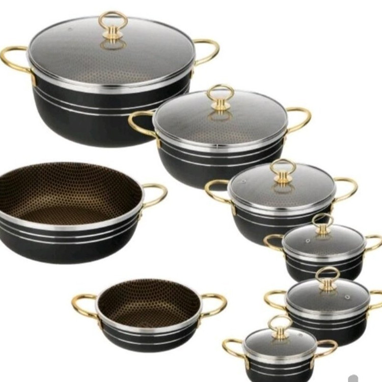 سرویس قابلمه گرانیت بزرگ 22 پارچه دسته طلایی