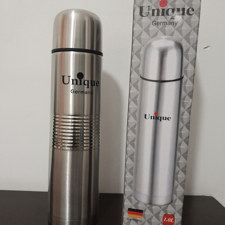 فلاسک یونیک اصل یک لیتری ساک دارد درب فشاری قهوه چای کافی کمپینگ کوهنوردی پیاده روی فلاکس unique