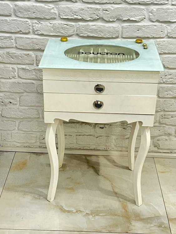 Dalton brand spoon and fork console with 2 jack drawers in white, brown, gray color