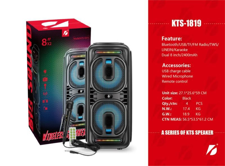 خرید و قیمت اسپیکر بلوتوثی 1819 میکروفون و ریموت دارد 16 اینچی حدود ۶۰ سانت دو در 8 اینچ