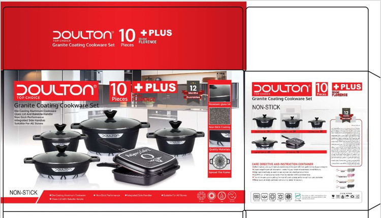 Cast iron service with ten fabrics plus Dalton design Florence 28, 24, 20, Taveh 28 and Taveh diet