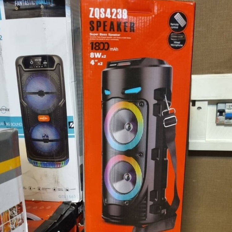 خرید اسپیکر بلوتوثی 4239 zqs قابل حمل دی جی اورجینال پر قدرت میکروفون ریموت کنترل کابل شارژ ورودی فلش مموری رادیو باتری رقص