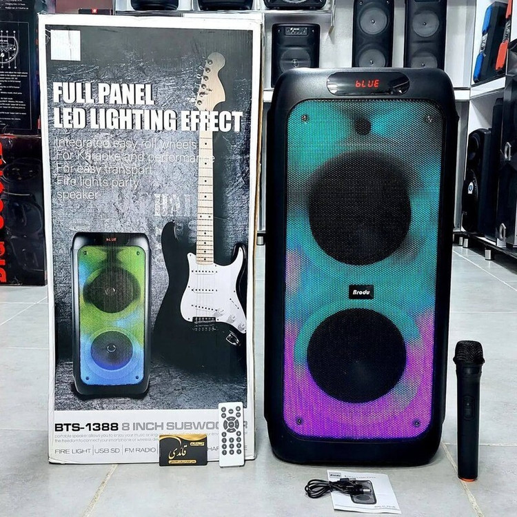 خرید و قیمت پارتی باکس broud 1388 اسپیکر بلوتوثی میکروفون وایرلس و کنترل دار