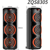 خفن ترین اسپیکر شارژی بلوتوثی مدل ZQS8305 دارای کابل شارژ میکروفون و ریموت کنترل 24 اینچ 3 در 8 ارتفاع حدودی 85 سانت