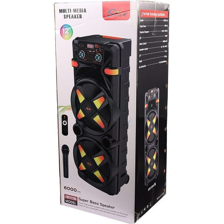 اسپیکر بلوتوثی حرفه ای Sing-E ZQS 12205 دارای کابل شارژ و میکروفون کنترل 24 اینچ 2 در 12 ارتفاع حدود یک متر