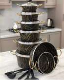 پرفروشترین سرویس قابلمه 19پارچه طرح سنگ ماموت دوطرف نچسپ بسیار با کیفیت با رنگ ثابت و قپه های سفارشی