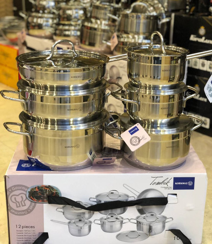 بهترین و پرفروشترین سرویس قابلمه ۱۲ پارچه استیل کرکماز استیل نگیر کیفیت عالی