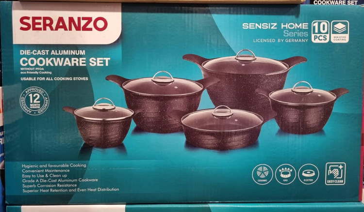 بهترین مارک سرویس قابلمه چدن ۱۰ پارچه سرانزو ۴ قابلمه بزرگ و یک ماهیتابه