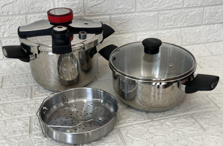 خرید و قیمت بهترین زودپز یونیک دوقلو 4 و 6 لیتر با لوازم کامل جنس استیل ضخیم با کف مقاوم شده و ظرف بخارپز