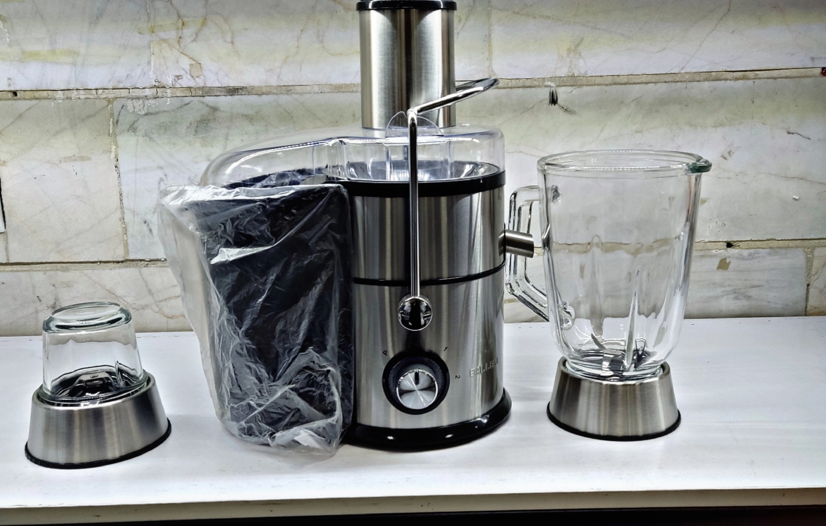 گارانتی شرکتی آبمیوه گیری بالنی B-1202 پایه استیل گلویی استیل دارای مخلوط کن و آسیاب و خردکن