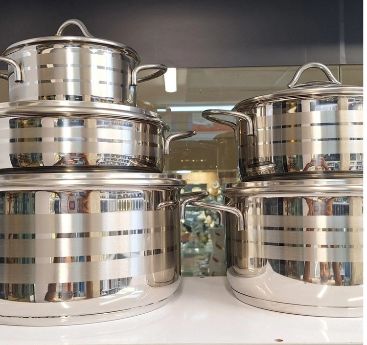 Luxury handmade 10 piece stainless steel pot set