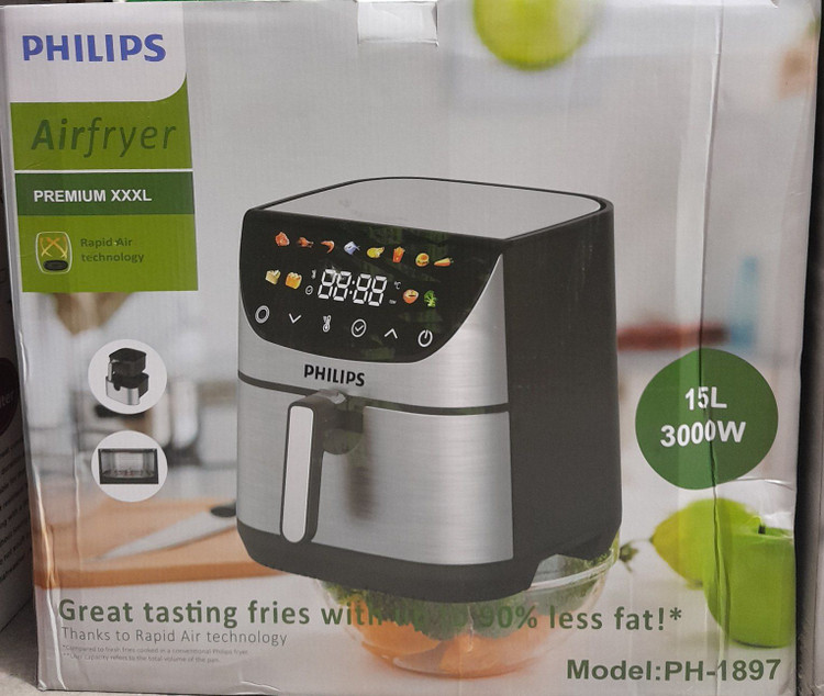 ارزانترین سرخ کن هواپز 15 لیتری لمسی دو ۲ المنت بدون روغن 3000 وات صفحه تخت فیلیپس مدل PHILIPS PH-1897