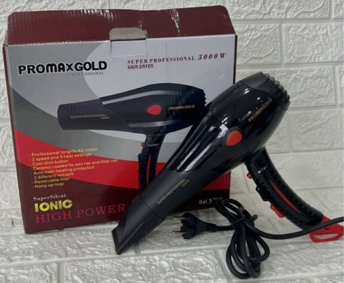 ارزانترین سشوار پرومکس گلد کد 5728 نوع موتور موتور سنگین AC توان موتور3000 در 2حالت تنظیم سرعت