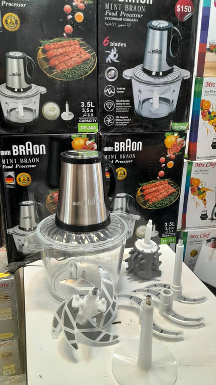 کاملترین خردکن برقی براون مدل FP 306 ظرفیت 3.5 لیتر دو سری تیغ 6 تایی بهمراه همزن و سیر پوست کن