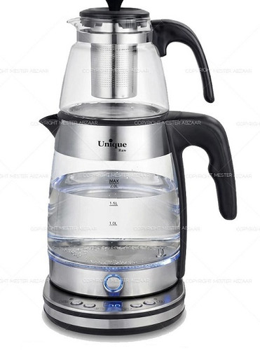 بروزترین چای ساز دو طبقه 2000 وات 3 لیتری کتری شیشه ای پنل دیجیتال یونیک مدل Unique RAW 4063 روهمی
