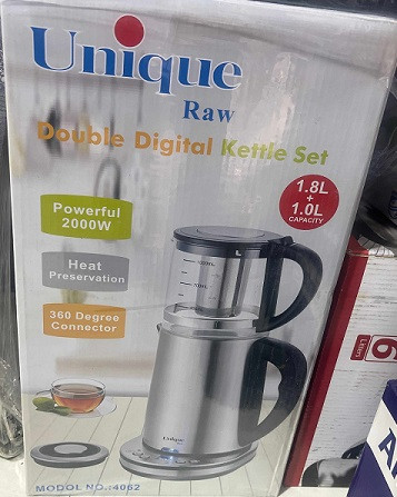 زیباترین چای ساز دو طبقه 2000 وات 3 لیتری کتری شیشه ای پنل دیجیتال یونیک مدل Unique RAW 4063 روهمی