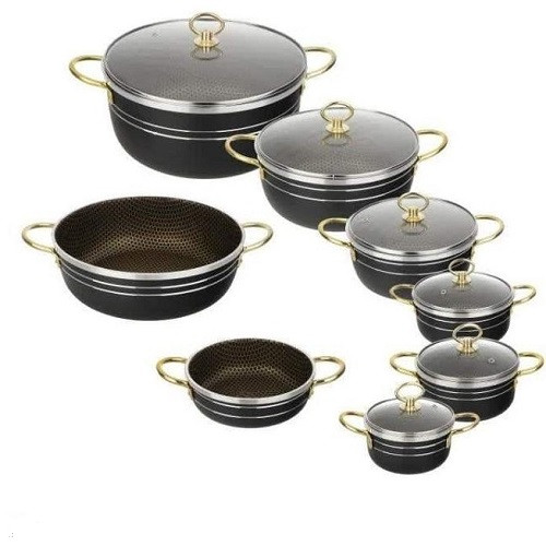 سرویس قابلمه 14 پارچه شارنیک کد 001 دارای 6 قابلمه از سایز 14 تا 28 و دو ماهی تابه سایزهای 18 و 28