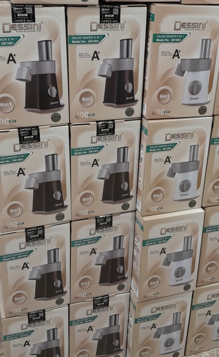 سالاد ساز 6 کاره دسینی مدل 1001 با رنده های متنوع در رنگ های سفید و مشکی